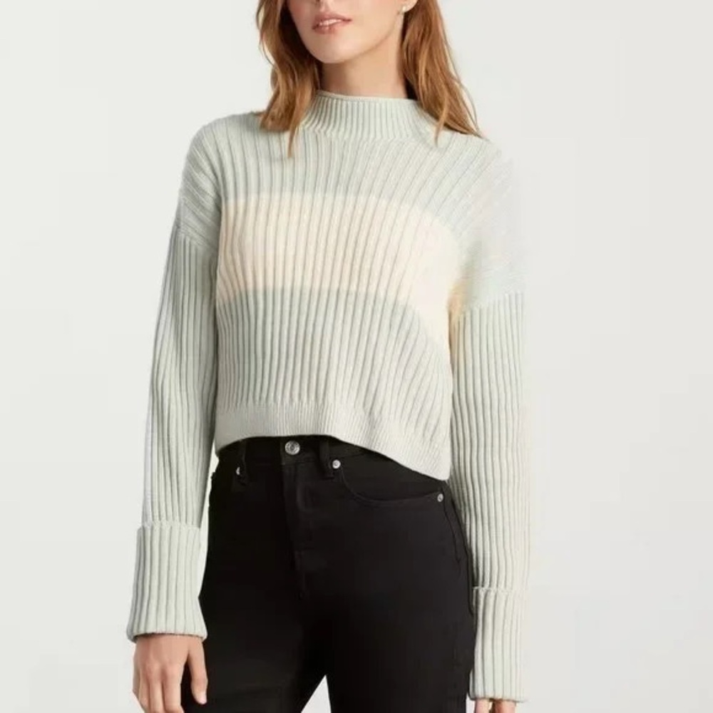Everlane Organic Cotton Ribbed Roll Sleeve Sweater Striped NWT Size XL